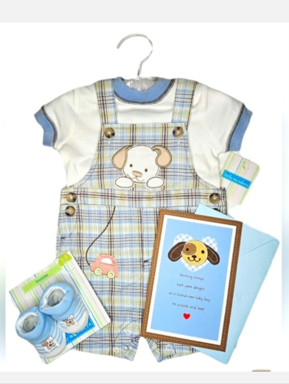 NWT Little Wonders Newborn 0-3 Months Overalls/T-Shirt Set And Booties Bundle